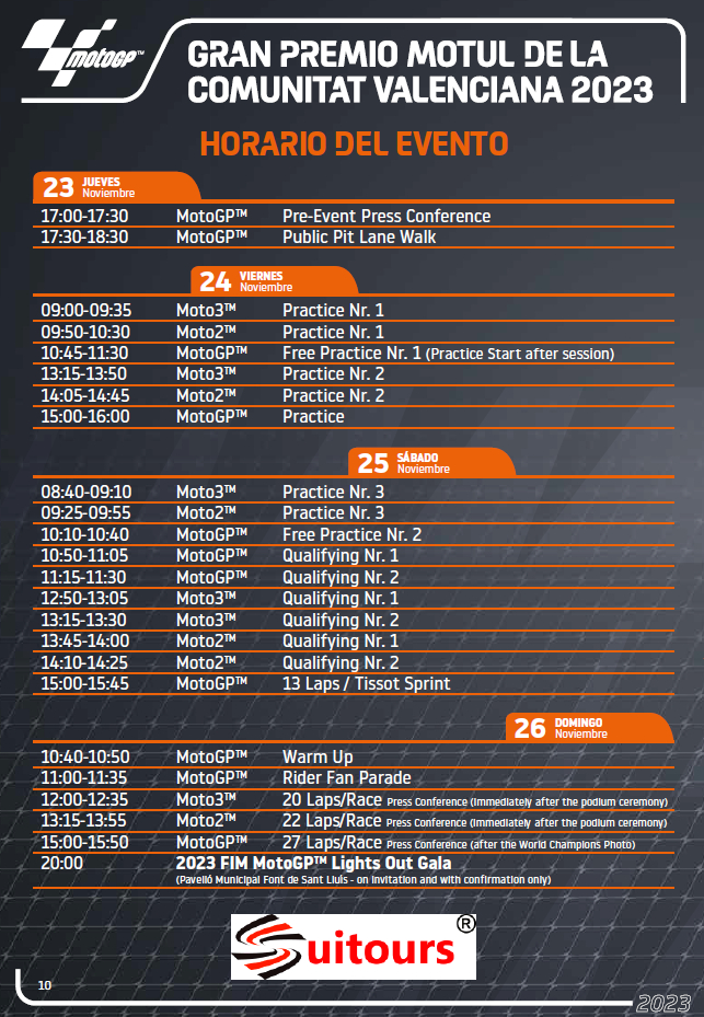 Horarios MotoGP Valencia 2023